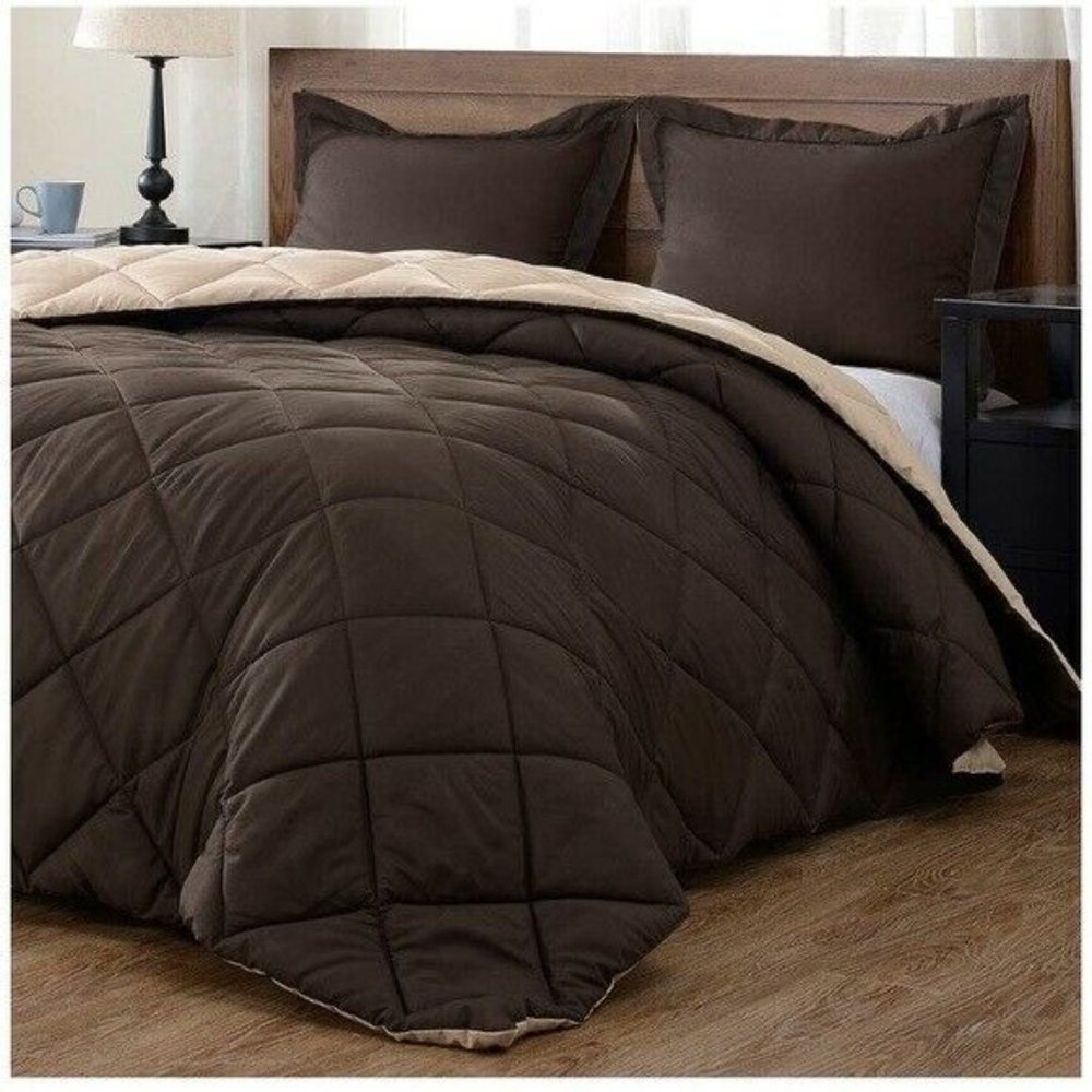 Brown Reversible Lightweight Solid Comforter Set 3 - image 2
